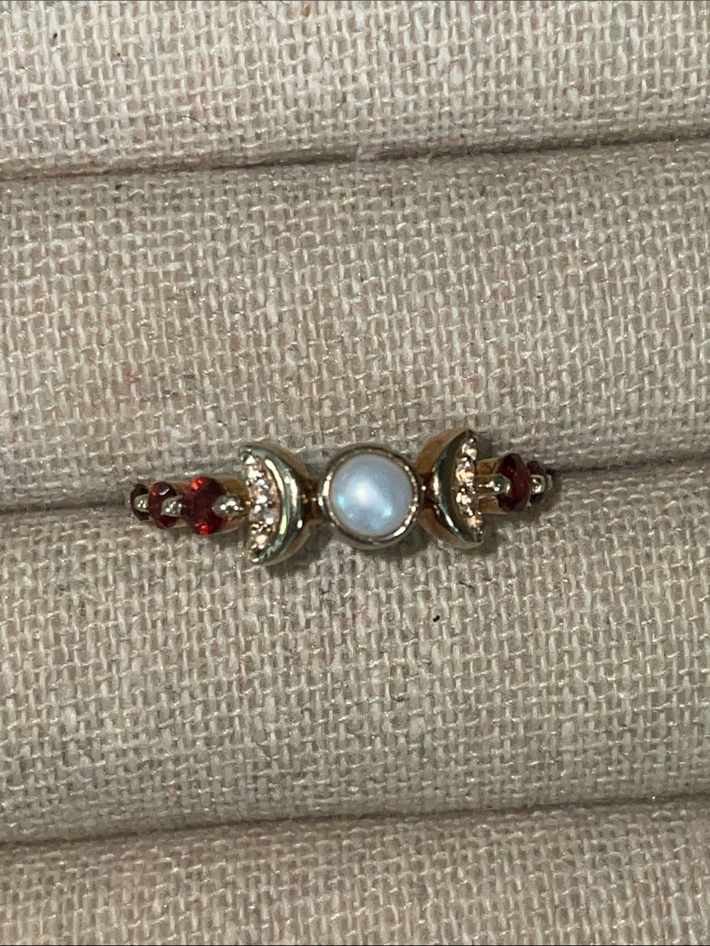Pearl Moons with Orange Crystals Gold Ring